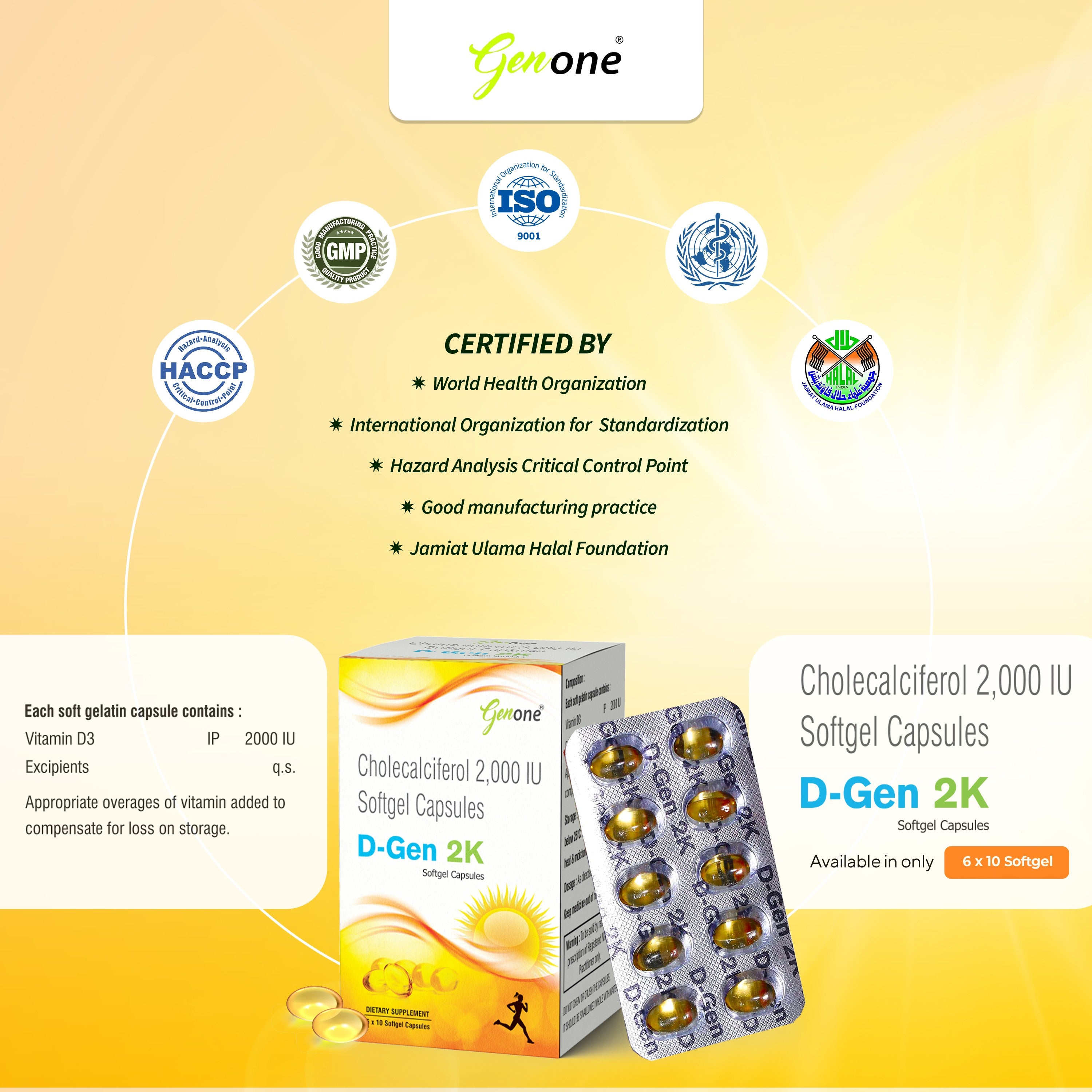 Genone DGen 2k Vitamin D3 Capsules for Strong Bones and Immunity (60 Capsules)