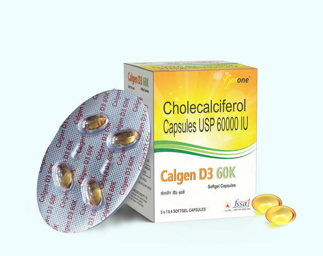 GenOne Calgen D3 Vitamin D3 Capsule for boosting immunity, Healthy bones and Strong muscles (20 Caps)