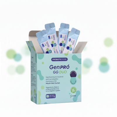 GenPro GG Duo Probiotic Mouth Melt Sachets for Bloating and Gut Health | Lactobacillus rhamnosus GG & Saccharomyces boulardii | 15 Sachets