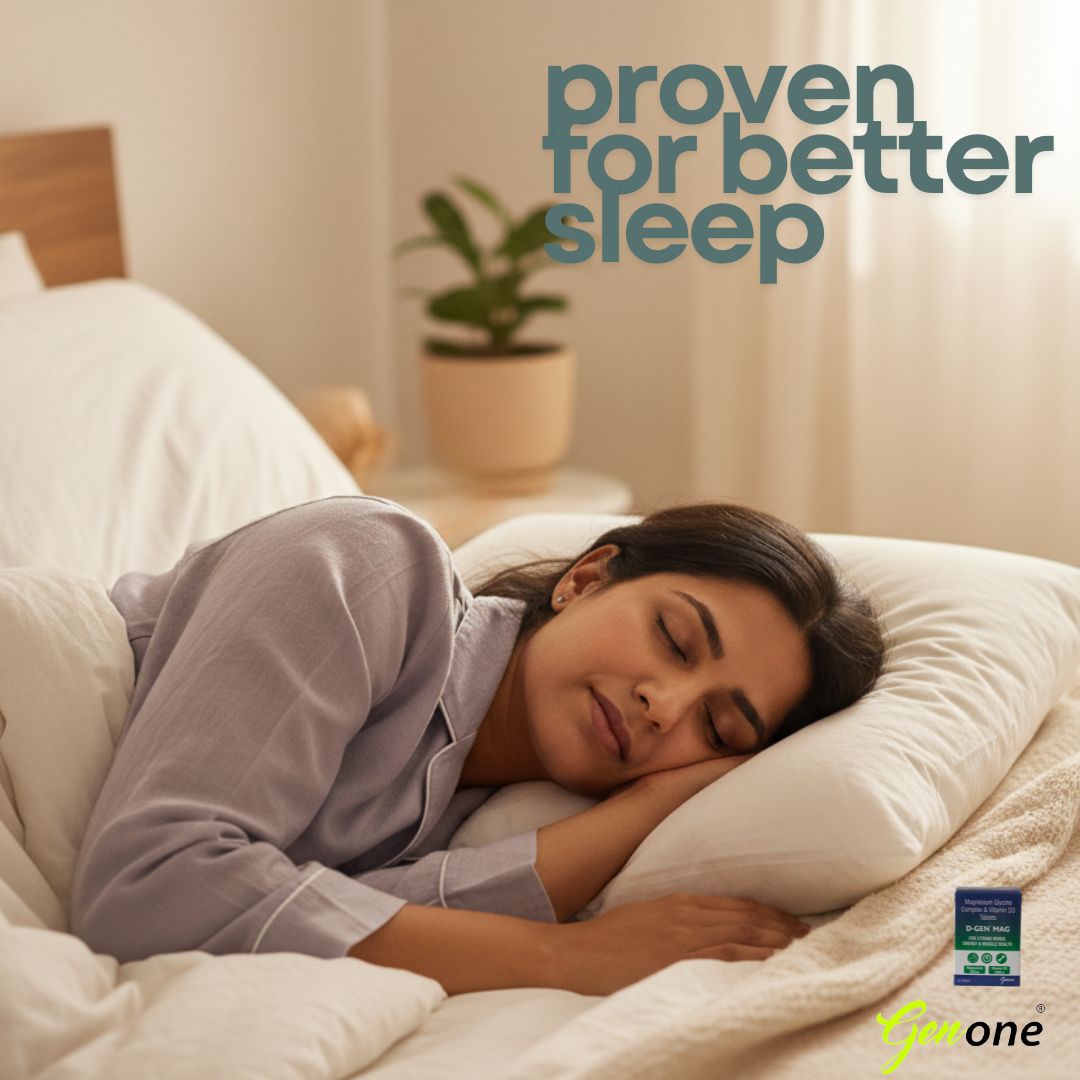 GenOne D-Gen Mag | Magnesium Glycinate Complex (eq to El. Mg. 250 mg) + Vitamin D3 (1000 IU) | 30 Tablets | Supports Muscle, Bone & Nerve Health | High Absorption | Gentle on Stomach