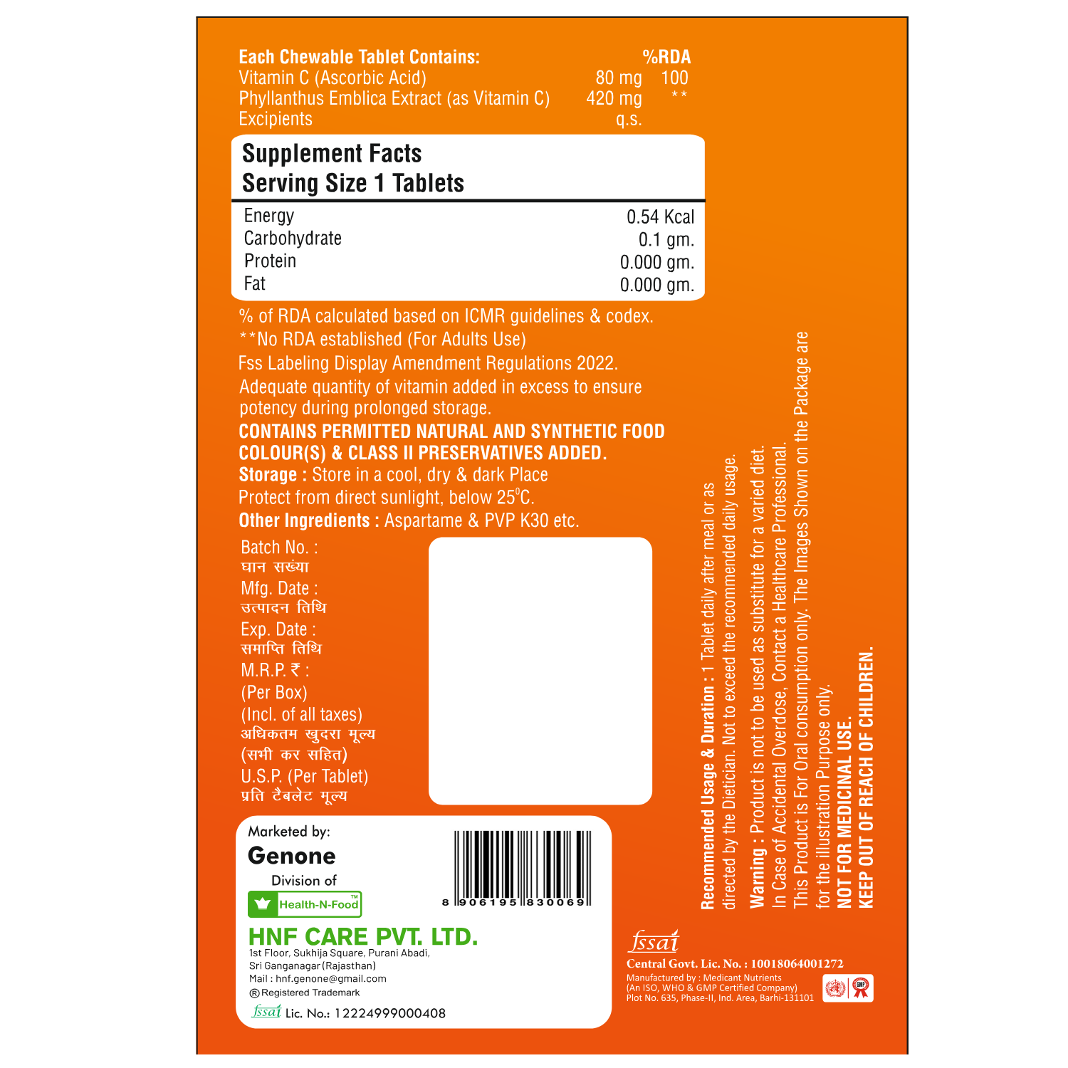 GenOne C-Gen 500 Vitamin C Tablets 500 mg for Glow and Immunity (60 Tabs)