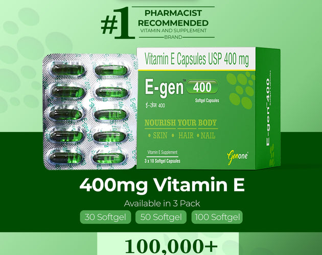 Genone E-Gen 400 Vitamin E Capsule for Glowing Face, Skin and Hair Nutrition (30 Capsules)