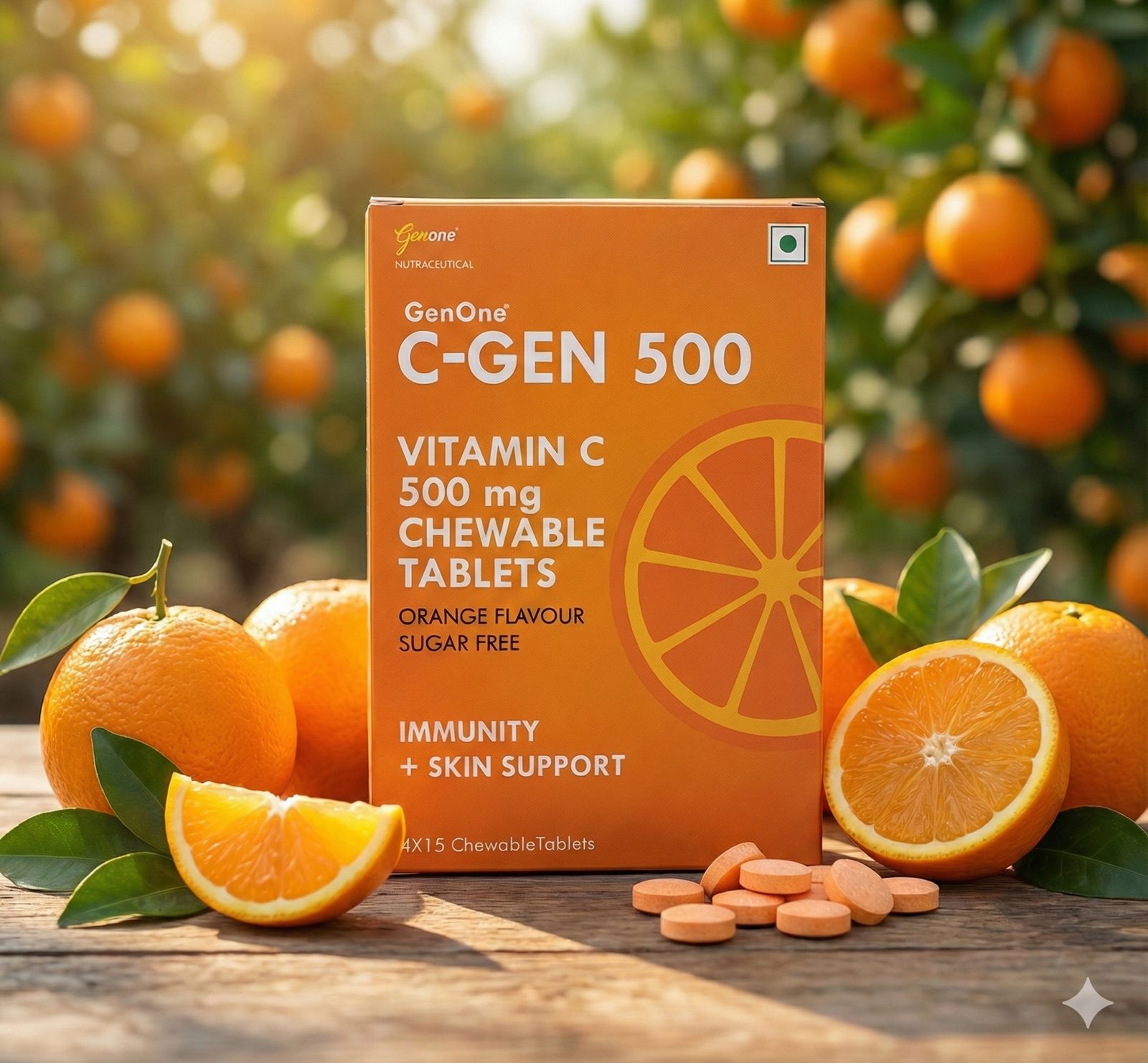 GenOne C-Gen 500 Vitamin C Tablets 500 mg for Glow and Immunity (60 Tabs)