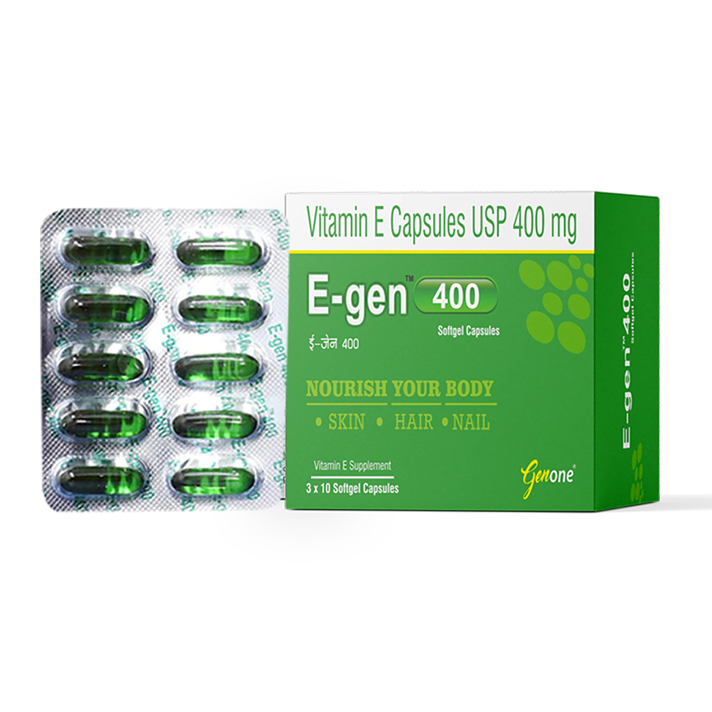 Genone E-gen 400 Best Nutrition Vitamin E Oil Capsules for Glowing Skin and Nourished Hairs