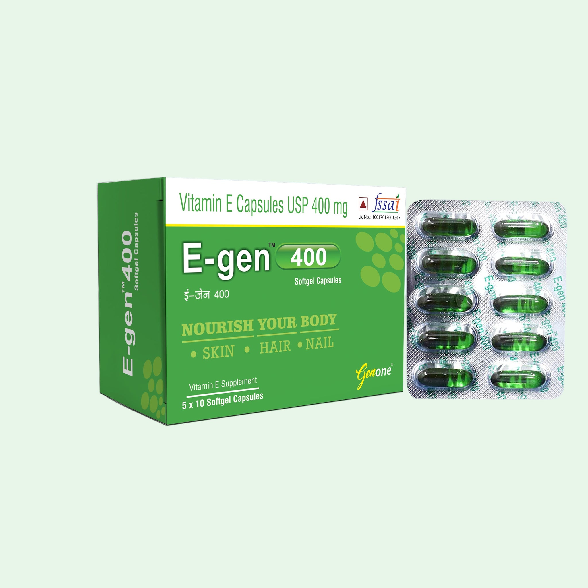 Genone E-gen Natura Vitamin E Oil Capsule for Skin and Hair (50 Capsules)