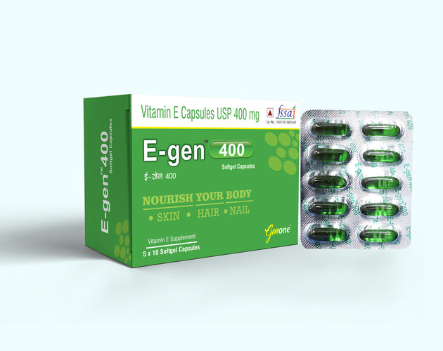 Genone E-gen 400 Best Nutrition Vitamin E Oil Capsules for Glowing Skin and Nourished Hairs