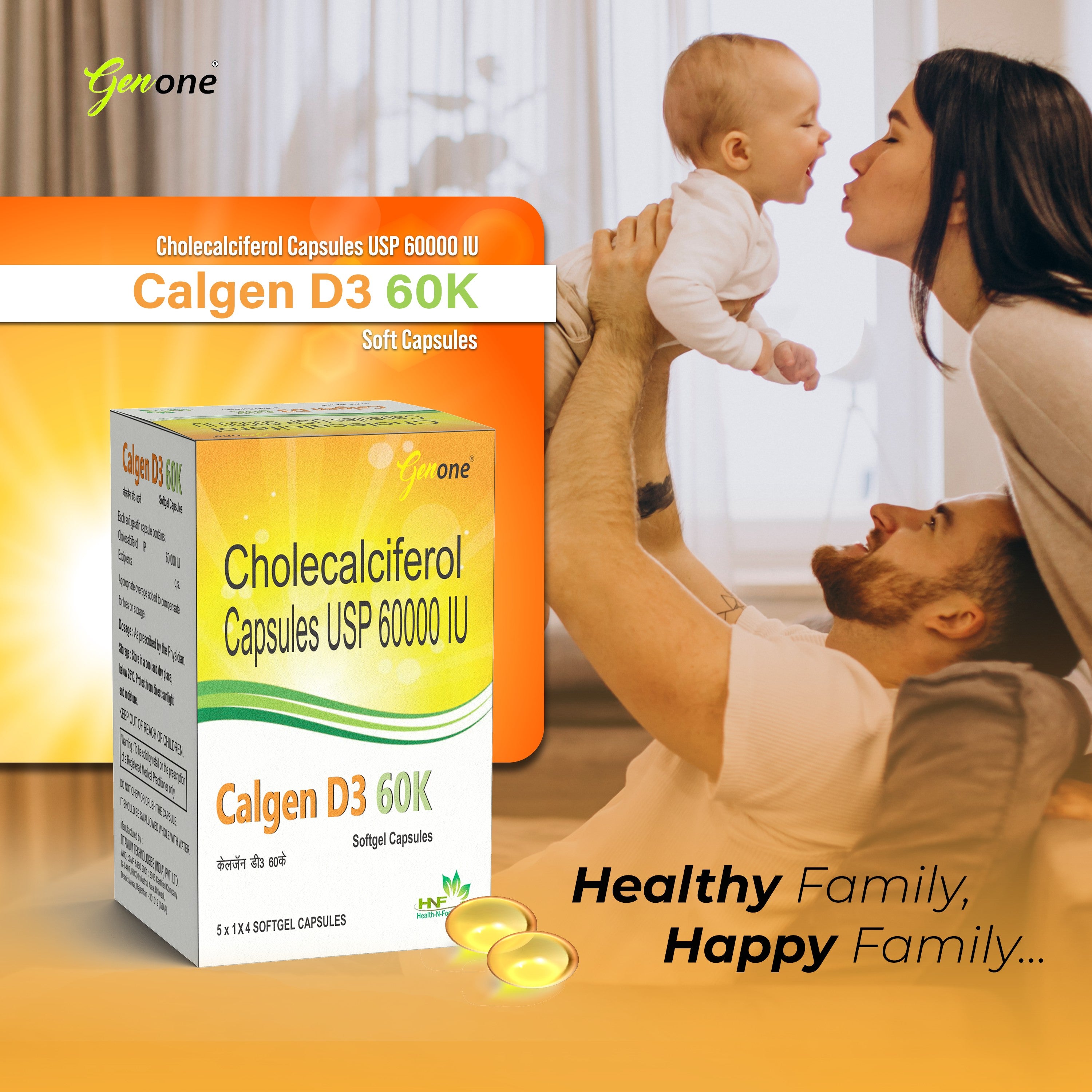 GenOne Calgen D3 Vitamin D3 Capsule for boosting immunity, Healthy bones and Strong muscles (20 Caps)