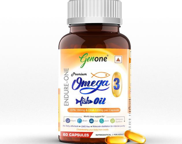 GenOne Endure One Omega 3 Fish Oil Softgels 1000mg per Capsule for Healthy Heart and Joints (Pack of 60)