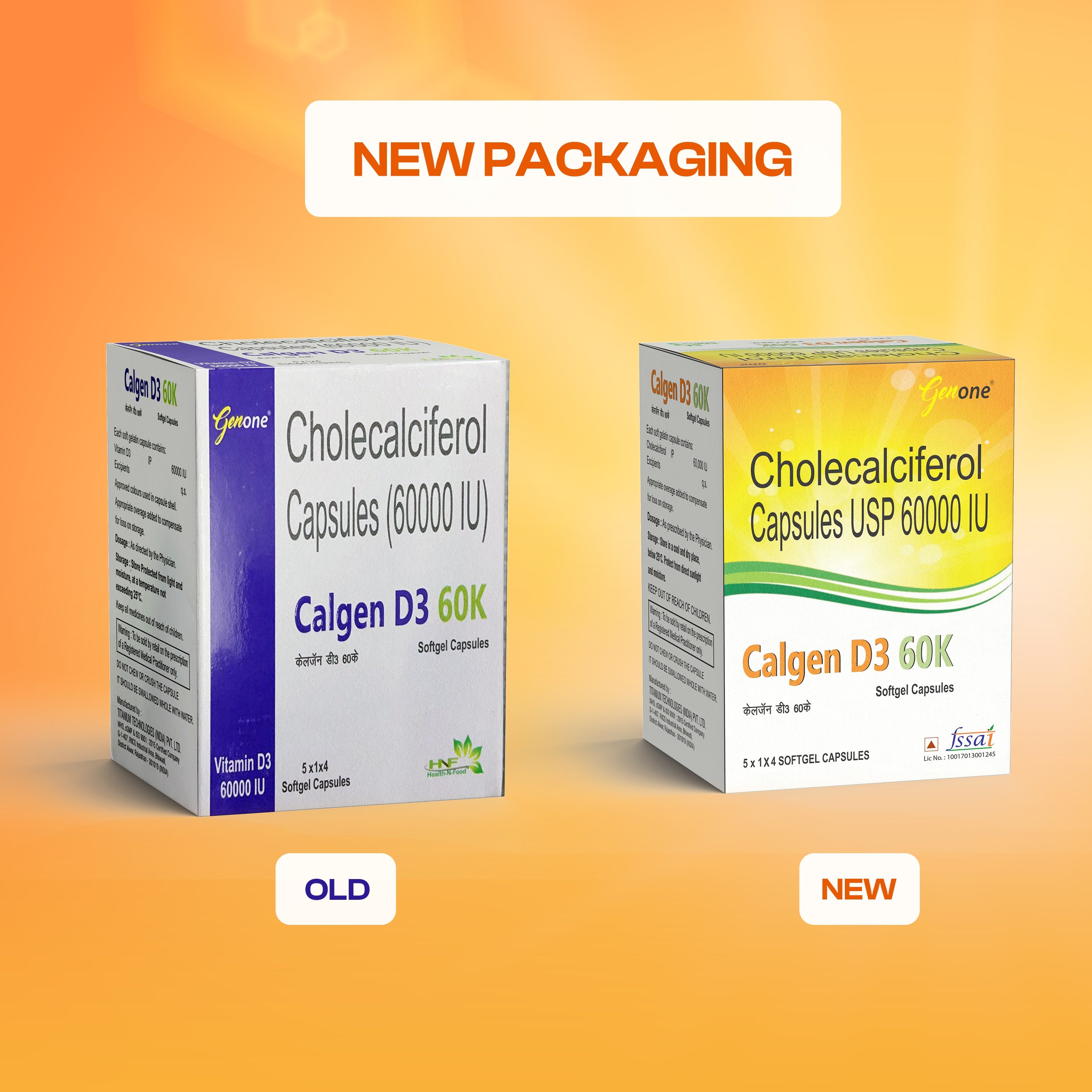 GenOne Calgen D3 Vitamin D3 Capsule for boosting immunity, Healthy bones and Strong muscles (20 Caps)